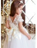 Ivory Lace White Tulle Ankle Length Peplum Flower Girl Dress